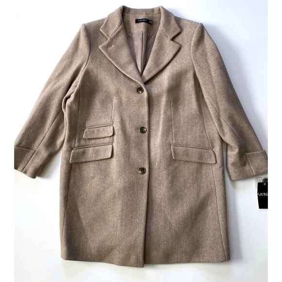 NWT Lauren Ralph Lauren Reefer Coat Plus Size 20W Wool Herringbone Beige $400 - Picture 1 of 8
